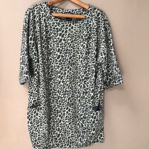 3/4 Length Sleeve Leopard Print T-Shirt Dress
